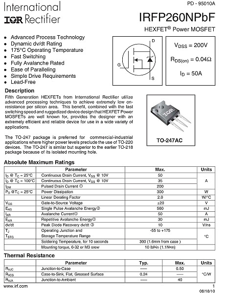 IRFP260,IRFP260参数,50A/200V