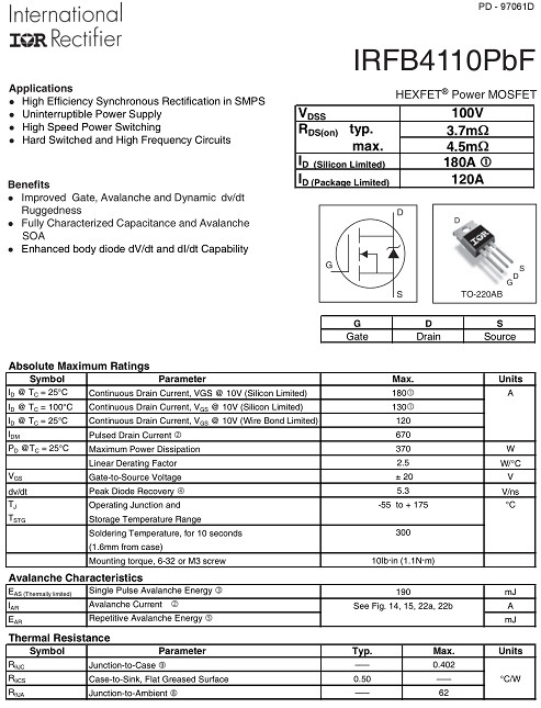 IRF4110,irfb4110参数,IRF4110替代