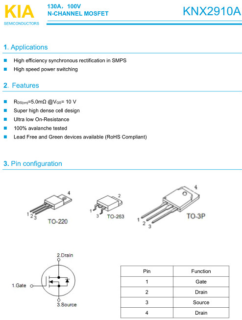 5G通讯基站保护板专用MOS管,2910,130A/100V