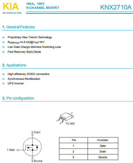 5G通讯基站保护板专用MOS管,KNX2710A,160A/100V