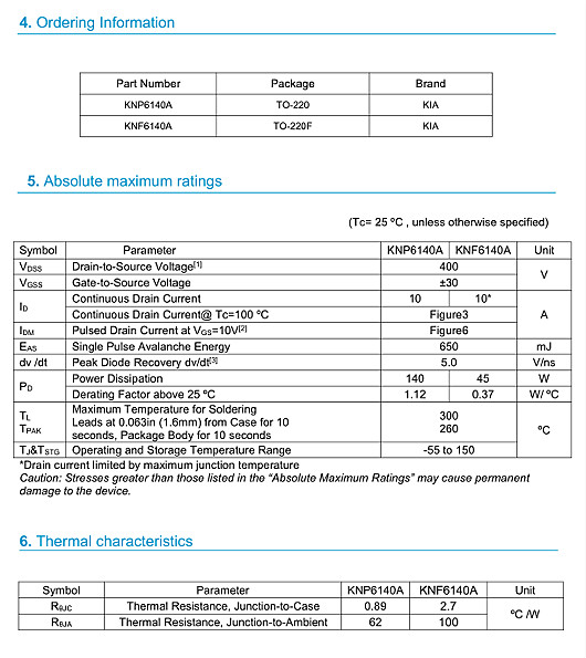 450V11A规格书;MOS管6140参数