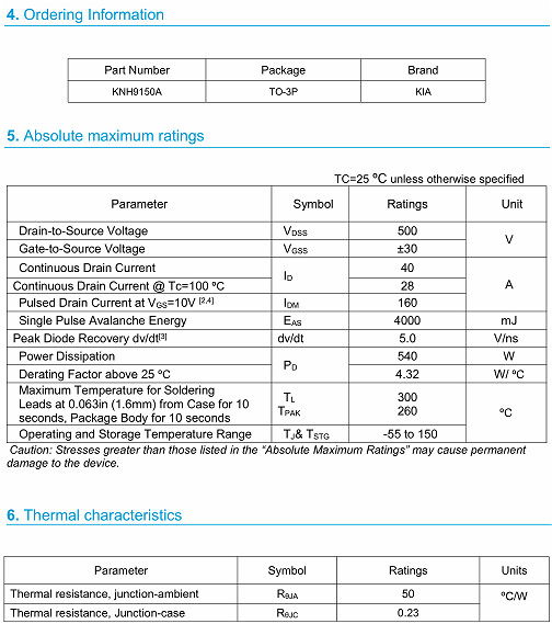 KNX9150A?MOS管 40A500V参数详情 原厂直销 价格优势-KIA MOS管